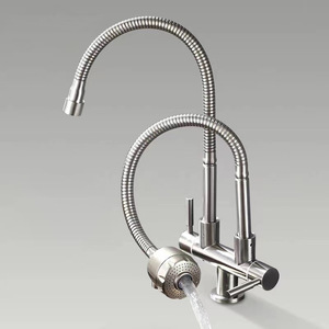 Robinet de cuisine et de salle de bain rotatif 2 en 1 en acier inoxydable, robinet double pour lavabo, argent - Product Image 3