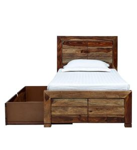 Premium Solid Sheesham Wood <b>Single</b> <b>Bed</b> <b>with</b> Pull-Out Drawer <b>Storage</b>, Natural Walnut Finish <b>Wooden</b> <b>Bed</b> Frame <b>bed</b> collection - Product Image 3