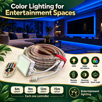 Kit de Bande LED RVB 5050 110V IP65 en PVC, 60 LED/m avec Télécommande, Raccords Moulés et Fonction Dimmable pour l'Éclairage de Divertissement