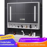 Kabinet Kamar Mandi Kaca Modern Ramah Lingkungan Kustom OEM, Unit Penyimpanan Gantung Dinding dengan Cermin Pintar Berlampu