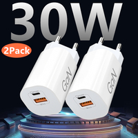Chargeur mural certifié EU Plug GaN 30W Type C Usb a Dual Ports QC3.0 PD Super Fast Charging pour téléphone portable