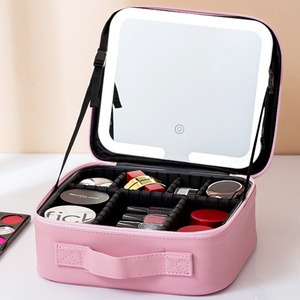 Bolsa de <span class=keywords><strong>Maquillaje</strong></span> de Viaje de PU con Cierre LED de Alta Gama, Espejo, Portátil, Gran Capacidad, para Mujer, con Estuche para Brochas de <span class=keywords><strong>Maquillaje</strong></span> - Product Image 3