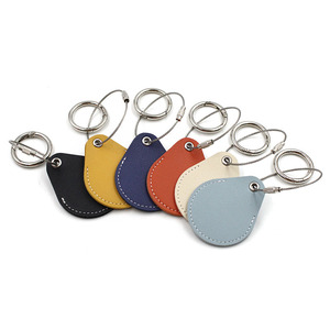 <b>Personalized</b> access card leather case <b>keychain</b> pendant, simple oval access card protective cover, creative Airtags leather case - Product Image 1
