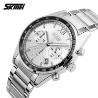Reloj de Pulsera de Cuarzo SKMEI 9096 para Hombre, Esfera Grande de 41.7 mm, Caja de Aleación, Resistente al Agua, Correa de Acero Inoxidable, Reloj Multifunción