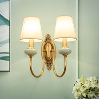 Lámpara de Pared LED de Tela Simple Estilo Americano, Totalmente en Cobre, de Una Sola Cabeza, para Dormitorio, Cabecera, Fondo Moderno, 220V