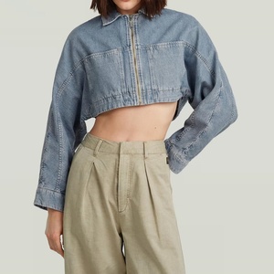 แจ็คเก็ตยีนส์วินเทจทรงหลวมแบบขายส่ง OEM ชายเสื้อฉีกขาด แขนยาว ครอปท็อป แจ็คเก็ตยีนส์ลำลองสำหรับผู้หญิง - Product Image 1