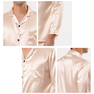 ODM OEM Chất Lượng Cao Dài Sang Trọng Người Đàn Ông Lụa Quần Áo Ngủ Dệt Hai Mảnh Lụa Satin Bộ Đồ Ngủ - Product Image 6