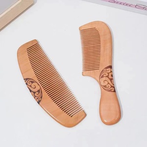 Peigne en bois de pêche grande taille, à dents fines et épaisses, antistatique, pour massage capillaire à usage domestique - Product Image 2