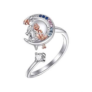 Silver Plated Rotating Charm Jewelry Colored Zircon Moon Girl Star Rotating <b>Ring</b> for Women Anxiety <b>Stress</b> Relief Fidget <b>Ring</b> - Product Image 6