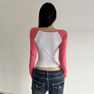 Camiseta de manga larga con estampado gráfico de números y bloques de color para mujer, ropa informal de calle, top básico - Product Image 6