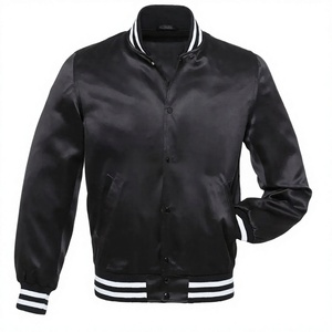 Blouson bomber en satin noir, blouson varsity, col et poignets côtelés, blouson d'équipe personnalisé, vestes streetwear unisexes tendance - Product Image 1