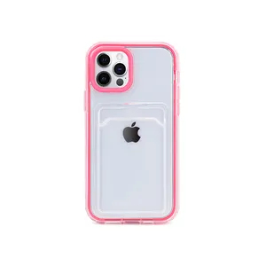 Hot selling lovely waterproof soft touch card holder crystal transparent shockproof phone case for iPhone