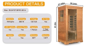 Royal Saunas <b>MINI</b>-HH Modern Single Person Indoor Infrared Sauna 5 Heaters <b>Bluetooth</b> Low EMF Hemlock Wood Bedroom Eco-Friendly - Product Image 2