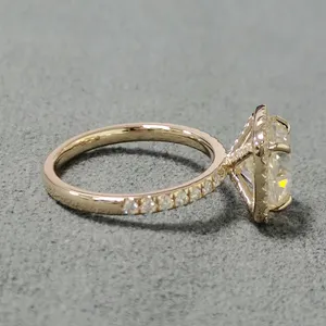 Provence Moissanite Sieraden Pure 14K White Gold 2.5CT Kussen Cut Diamond Halo Moissanite Engagement Wedding Ring
