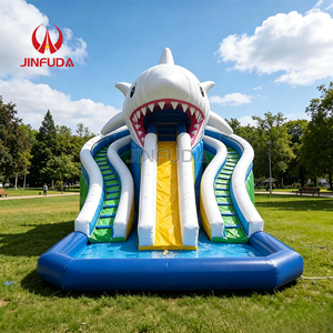Parc de divertissement extérieur avec piscine gonflable, <span class=keywords><strong>trois</strong></span> toboggans aquatiques, château gonflable jungle - Product Image 4