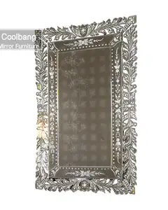 Espejo de plata de pared veneciana grande rectangular decoración del hogar estilo antiguo