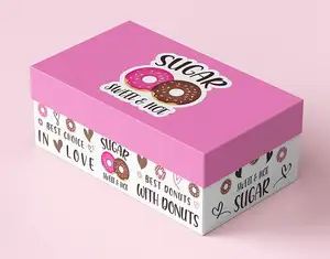 Caixa de embalagem para donuts Mochi rosa, caixa de papelão personalizável para 12 donuts com logotipo