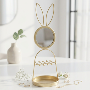 Organisateur de bijoux en métal doré avec miroir et plateau pour bagues, colliers et boucles d'oreilles – Présentoir pour fabricants - Product Image 1
