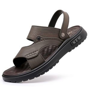 Men's Genuine Leather Sandals Open Toe Rubber Outsole Anti Slip Casual <b>Slides</b> - Product Image 5