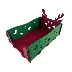 Lit pour chat pliable en feutre de style Noël avec motif de renne et d'arbre, boîte amovible et lavable pour chats et chiens - Product Image 1