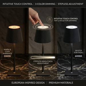 Lámpara de Mesa LED Inalámbrica Recargable por USB, 3 Colores, Intensidad Regulable, con Sensor Táctil, Diseño de Rayas Finas, para Mesa de Comedor o Bebidas - Product Image 2