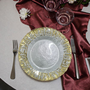 Assiette en verre rétro de style occidental, dorée, avec dentelle, pour steak froid, salade, dessert, assiette de présentation en verre transparent pour décoration de mariage - Product Image 5