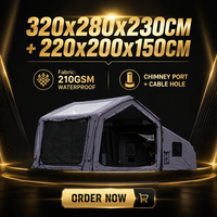 Tente gonflable avec véranda, tente de camping gonflable 4 saisons, imperméable, anti-moisissure, en coton TC, cabane pneumatique pour le camping familial
