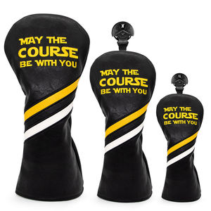 Housse de tête de club de golf personnalisée en cuir PU neuf avec bande élastique, motif lignes jaunes et blanches - Product Image 1