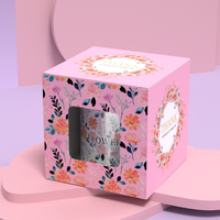 Boîte d'emballage de tasses avec conception de logo personnalisée boîte d'emballage de tasses d'assiettes de fleurs roses avec fenêtre boîte d'emballage de papier de tasse de thé ensembles de thé