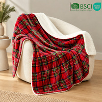 Plaid Sherpa à carreaux écossais personnalisé, rouge, double couche, en peluche, pour la maison, Noël, vente en gros, OEM, ODM, usine