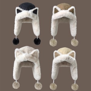 Chapeau d'hiver pour le ski en plein air, <span class=keywords><strong>bonnet</strong></span> chaud de ski pour femmes, hommes, adultes, chapeau d'aviateur en peluche <span class=keywords><strong>avec</strong></span> oreilles de chat mignonnes et pompons - Product Image 1