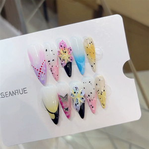 Uñas postizas de lujo hechas a mano con diseño de flores en 3D, uñas francesas reutilizables únicas, uñas acrílicas adhesivas. - Product Image 3