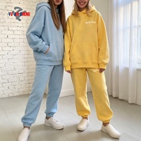 Set Dua Potong Pakaian Wanita Musim Gugur Celana Jogger dan Hoodie Custom Puff Print Kasual Oversized Fleece Katun Tracksuit