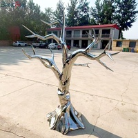 Arbre floral décoratif extérieur en acier inoxydable poli, design abstrait torsadé, moderne, soudé, grande œuvre d'art métallique personnalisée