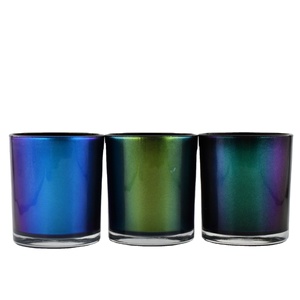 Wholesale Luxurious Iridescent Cylinder Candle Glass Jar 8 oz Glass Candle Holders for Wedding With Lid and Gift Box