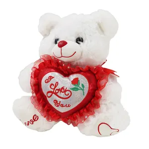 white teddy bear plush toy stuffed animals toys with red heart for mother's day gift bear plush toys
