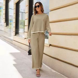 Completo Casual da Donna in Maglia Antirughe con Collo a O, Lunghezza <span class=keywords><strong>alla</strong></span> <span class=keywords><strong>Caviglia</strong></span>, Vita Alta e Vestibilità Ampia per l'Autunno - Product Image 3