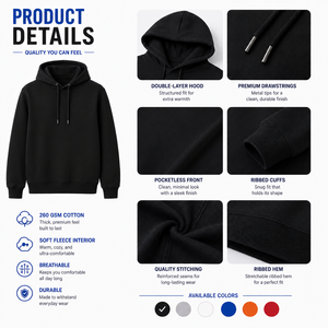 Sudadera con Capucha Personalizada con Logotipo, 260GSM, Algodón, Unisex, Venta al Por Mayor, Premium, Ropa Urbana de Invierno, Sudadera de Felpa Lisa, OEM, Tallas S-4XL, Color Azul Rey - Product Image 4