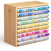 Organisateur de marqueurs en bambou laqué fait main pour la décoration de la maison, de la salle de classe ou du bureau, 18 compartiments de rangement pour 126 marqueurs, stylos, crayons, art