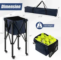 Chariot à balles de tennis pliable Typti au meilleur prix avec cadre en aluminium, capacité de 150 balles, panier à balles de padel roulant pour extérieur