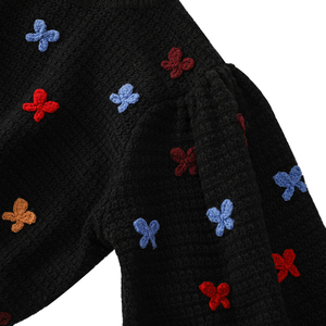Lady autunno inverno ricamo farfalla maglione lavorato a maglia contratto languido vento pigro allentato manica a bolle maglioni Pullover in maglia - Product Image 5