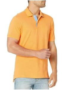 Polo bleu pour homme Polo uni coupe ajustée avec patte intérieure contrastée à deux boutons - Product Image 6