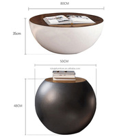 Table basse ronde en pierre personnalisée, design italien, table basse ronde à double boule, table basse de salon en verre trempé avec rangement
