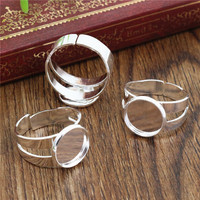 10 Stück/Set 12mm 14mm 16mm 18mm Versilberte Messing Verstellbare Ringfassungen Blanko-Basis Runde Cabochon DIY-Ringe Fassung-Träger