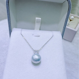 Collier de perles d'eau douce naturelles de luxe Zhuji, 11-12 mm, presque sans défaut, pendentif carré en or 18 carats, qualité supérieure - Product Image 3