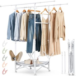 Séchoir à linge pliable et portable <span class=keywords><strong>avec</strong></span> roulettes, double tringle extensible réglable pour un gain de place - Product Image 1