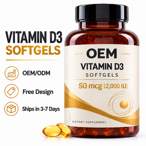 Capsule <span class=keywords><strong>di</strong></span> Vitamina D3 50mcg 2000UI, Integratore Alimentare OEM ODM, Etichetta Privata, Confezione Personalizzata, Vendita all'Ingrosso - Product Image 1