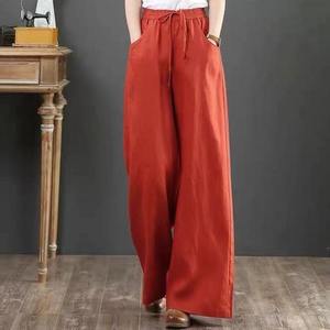 Pantaloni da Donna di Tendenza 2025 in Cotone e <span class=keywords><strong>Lino</strong></span> a <span class=keywords><strong>Vita</strong></span> <span class=keywords><strong>Alta</strong></span> Taglio Dritto Gamba Larga Vestibilità Ampia Taglie Forti - Product Image 2