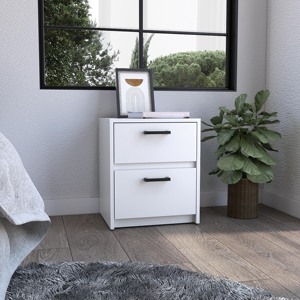 Comodino 18 H con 2 cassetti, maniglie in metallo, mobile contenitore bianco per camera da letto - Product Image 1