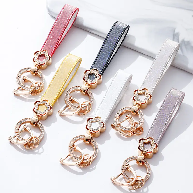 Grosir gantungan kunci mobil kulit mewah bertatahkan dengan berlian gantungan kunci tali gantung gesper kunci indah dekorasi tali pegangan